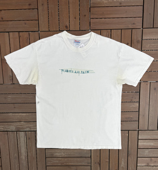 Right As Rain Here, Let Me Show You Graphic Tee | Size Large | Vintage 2000s Promotional White T-Shirt |