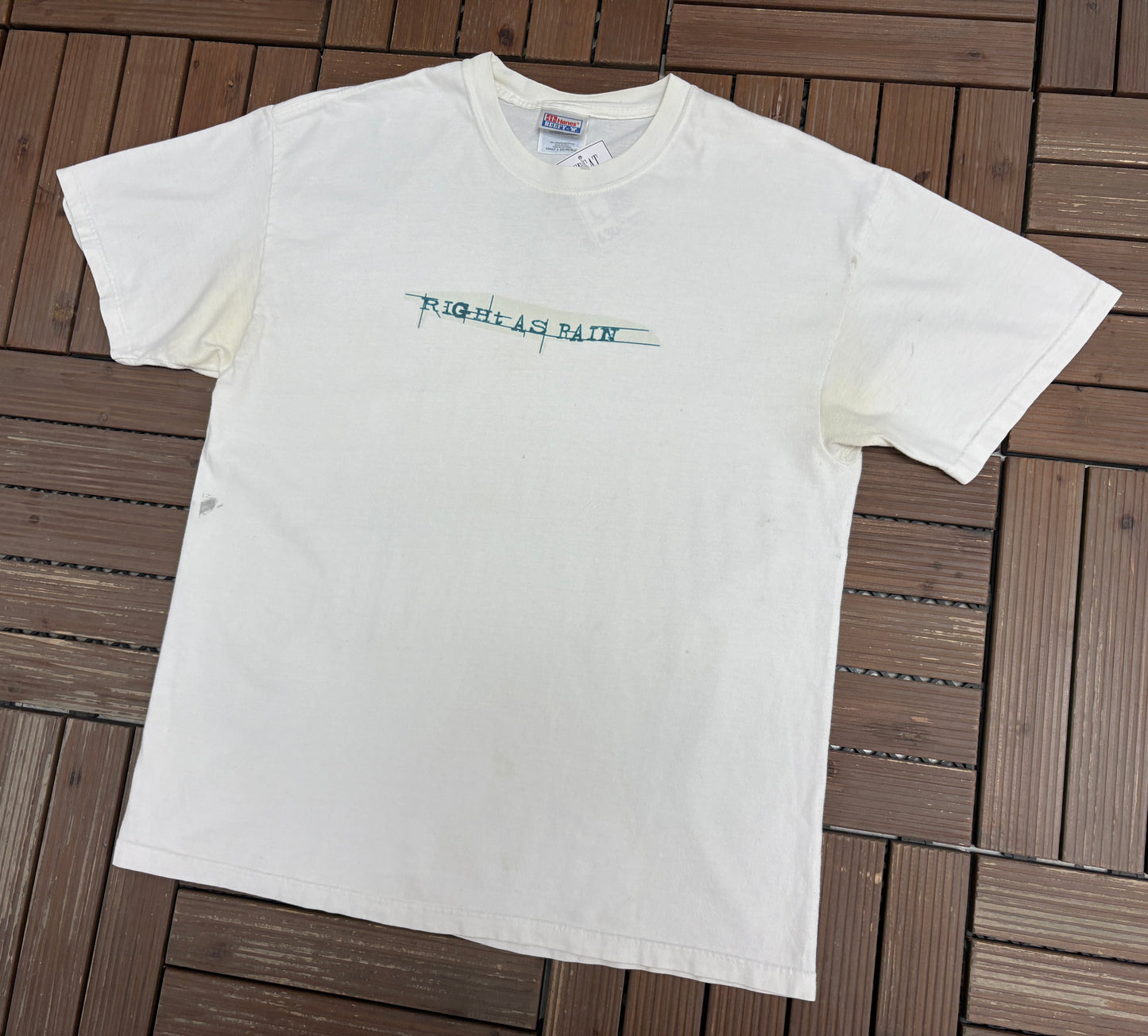 Right As Rain Here, Let Me Show You Graphic Tee | Size Large | Vintage 2000s Promotional White T-Shirt |