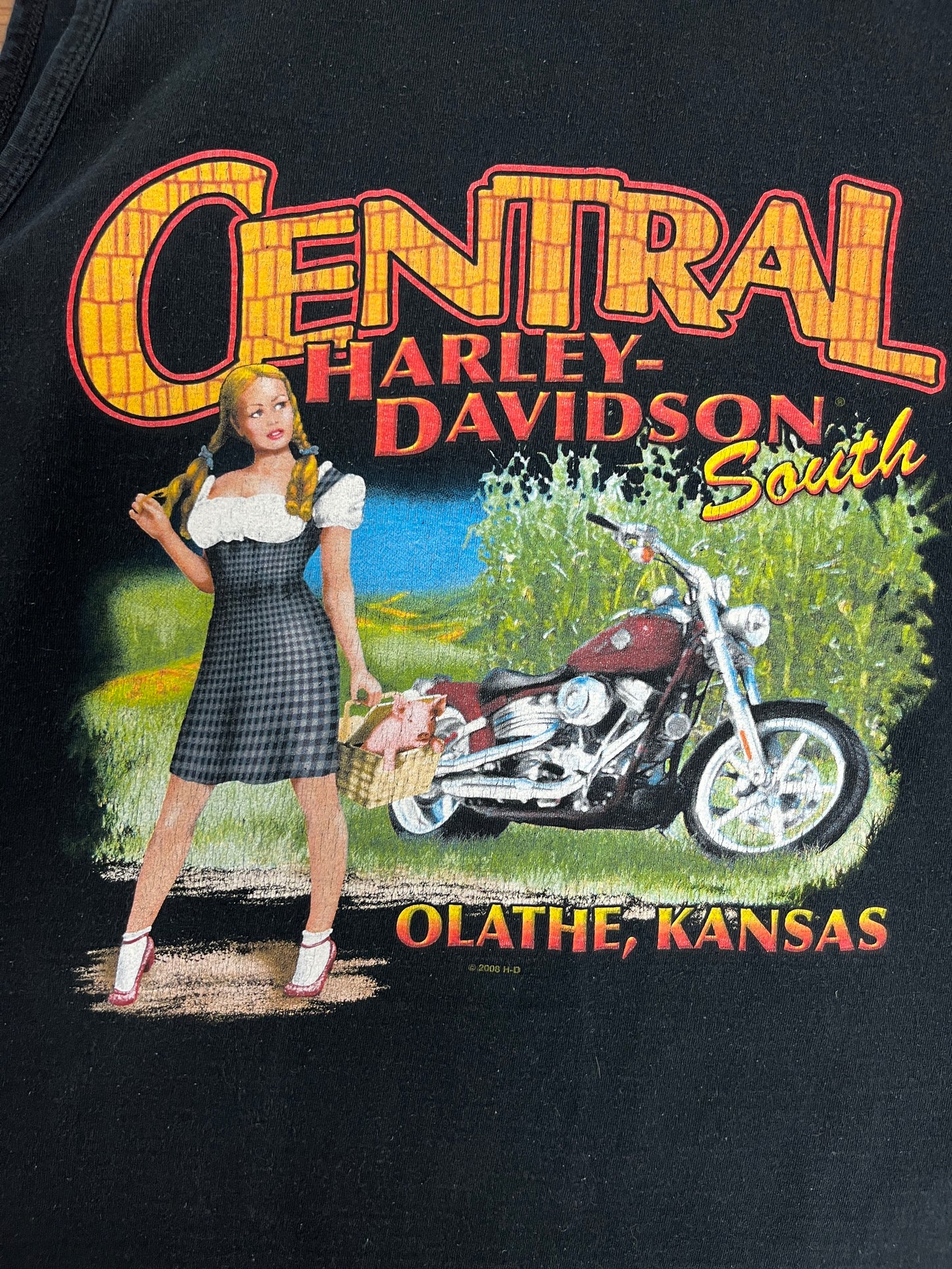 Harley Davidson Olathe, Kansas Graphic Tee | Size Large | Vintage 2000s Biker Black Tank Top |