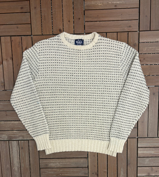 Woolrich Dotted Striped Knit Sweater | Size X-Large | Vintage 1990s Wool White Sweatshirt |