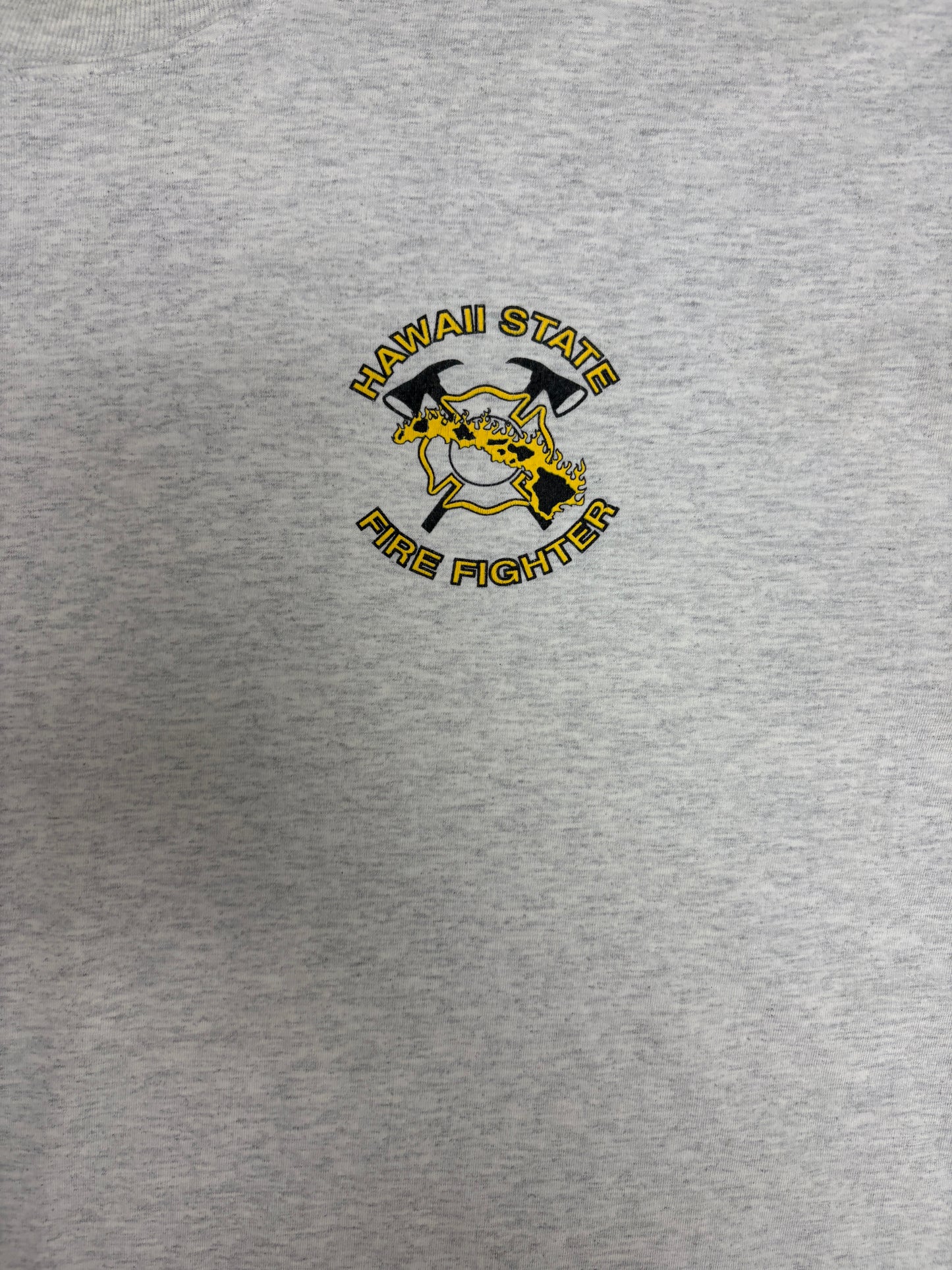 Hawaii State Fire Fighter Graphic Tee | Size X-Large | Vintage 1990s Promotional Grey T-Shirt |