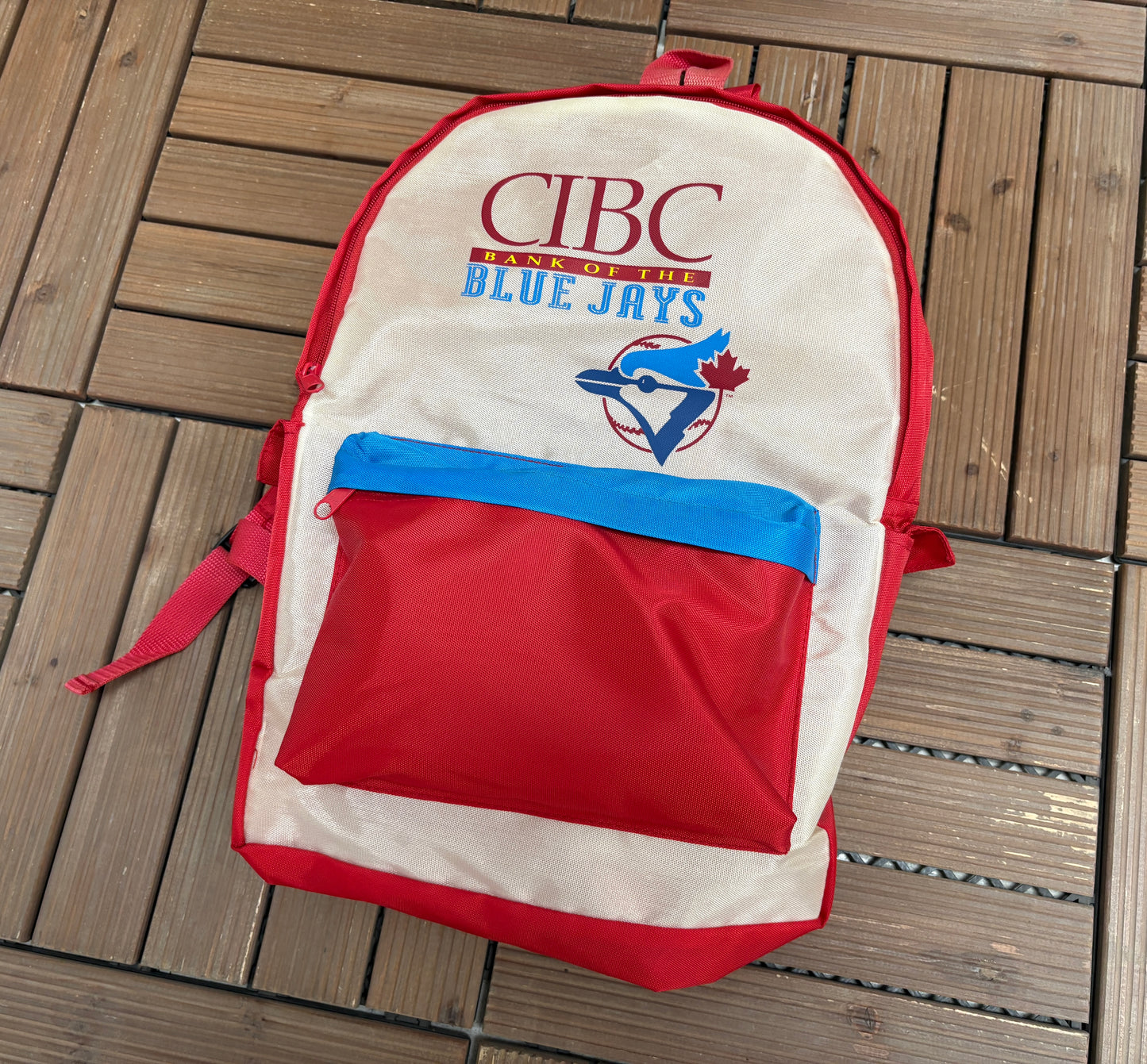 CIBC Bank Of The Toronto Blue Jays Graphic Backpack | Vintage 1980s MLB Baseball White Knapsack |