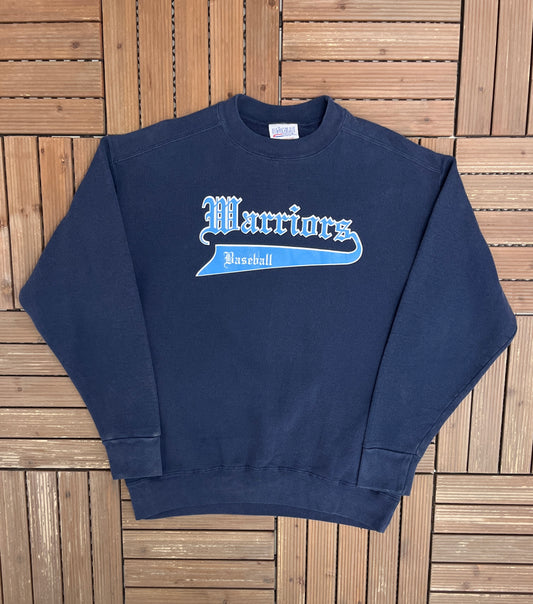 Warriors Baseball Graphic Crewneck | Size Large | Vintage 1990s Baseball Blue Sweater |