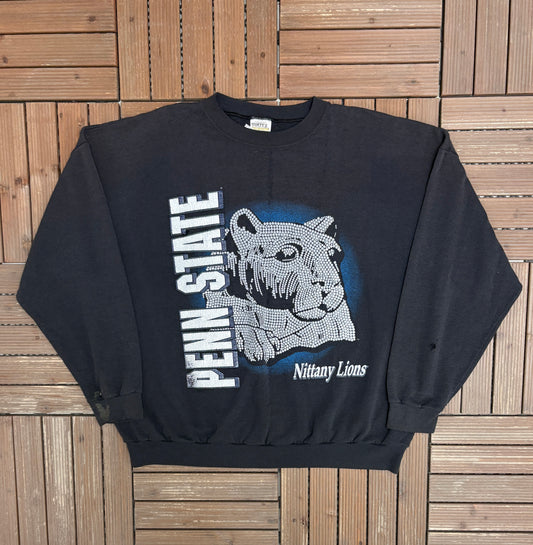Penn State Nittany Lions Graphic Crewneck | Size 3X-Large | Vintage 1990s College Sports Blue Sweater |