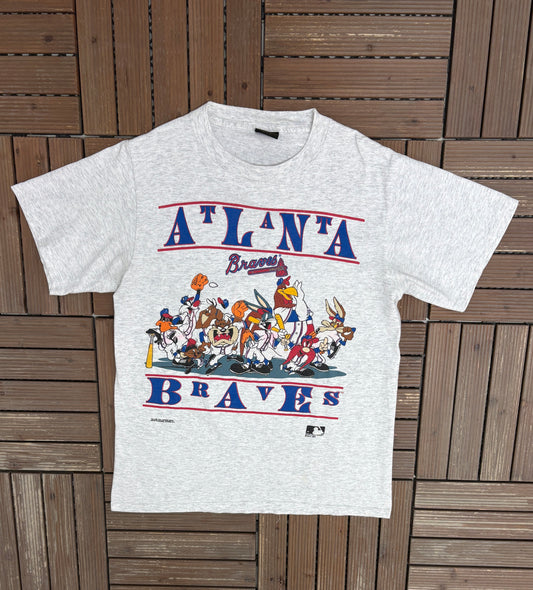 Atlanta Braves Looney Tunes Graphic Tee | Size Large | Vintage 1990s MLB Baseball Grey T-Shirt |