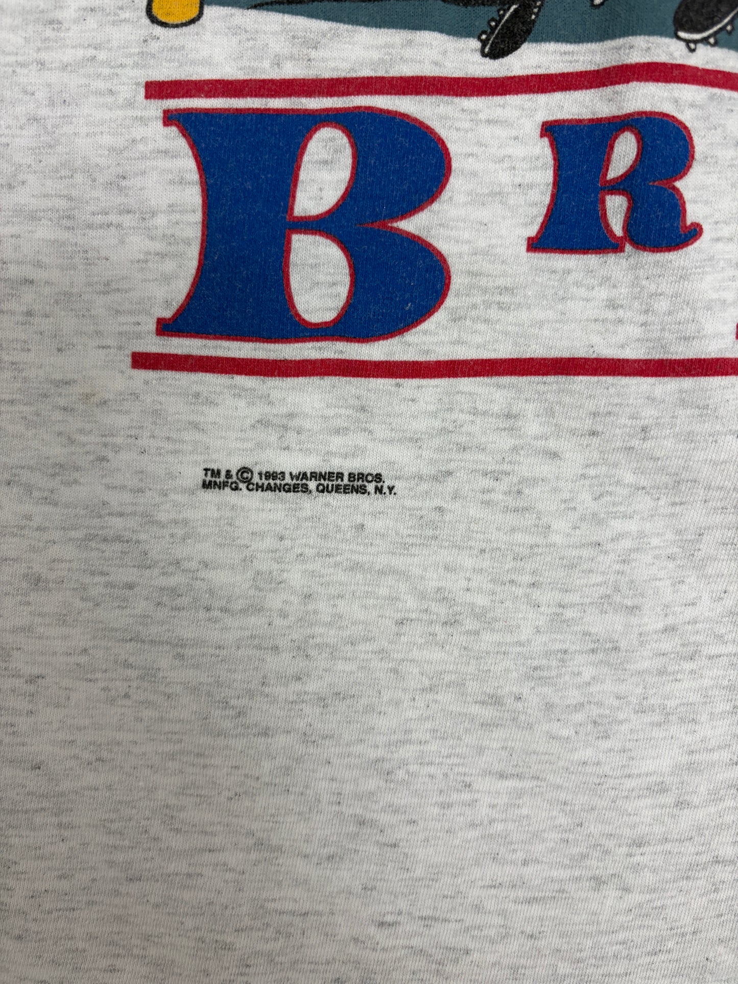 Atlanta Braves Looney Tunes Graphic Tee | Size Large | Vintage 1990s MLB Baseball Grey T-Shirt |