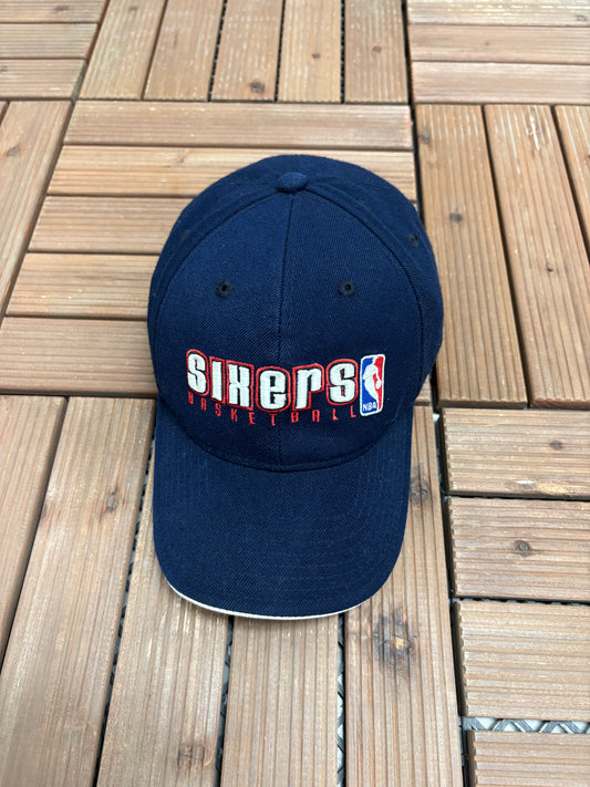 Philadelphia 76ers Basketball Graphic Hat | Strap Back | Vintage 2000s NBA Basketball Blue Hat |