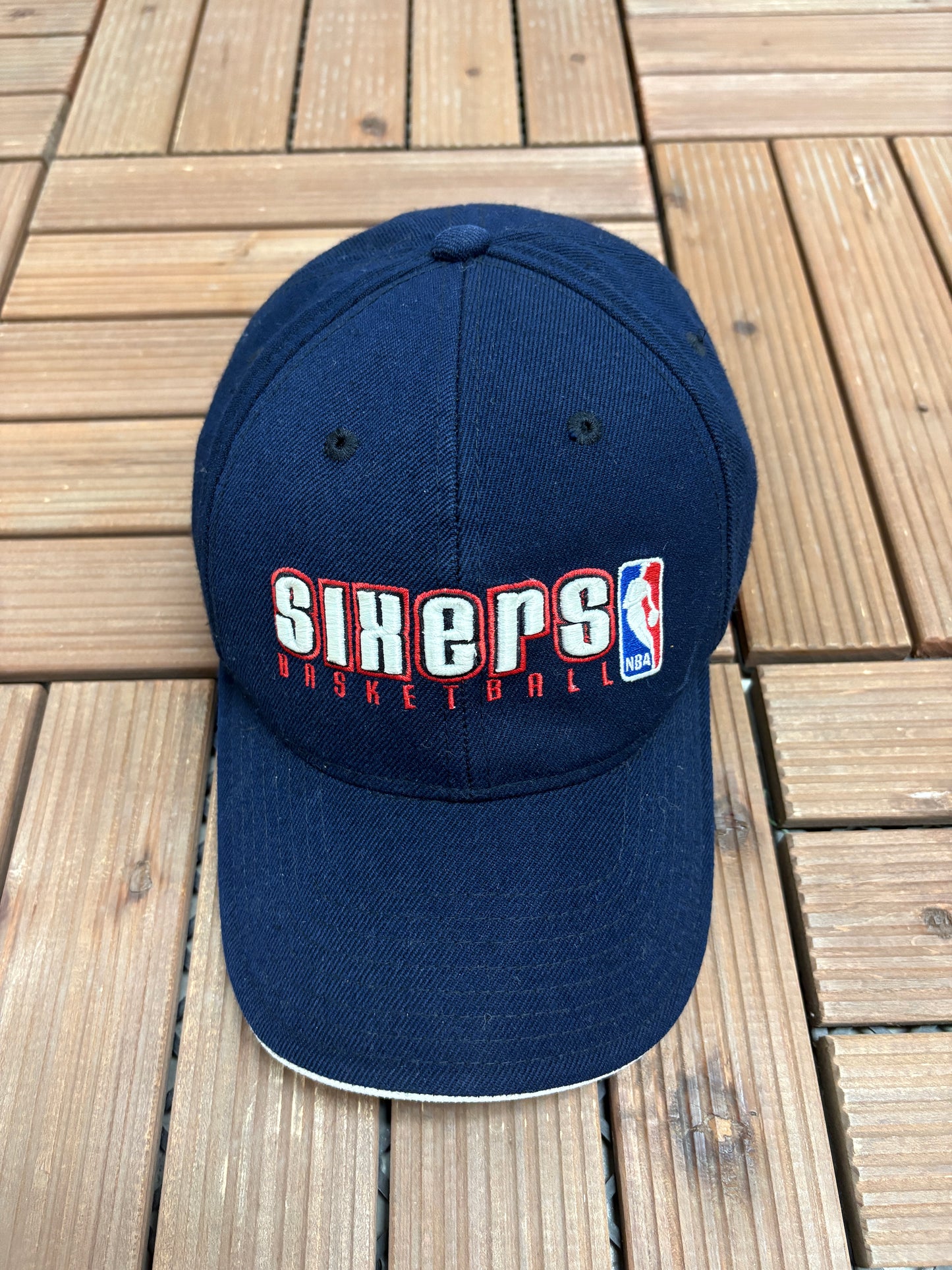 Philadelphia 76ers Basketball Graphic Hat | Strap Back | Vintage 2000s NBA Basketball Blue Hat |