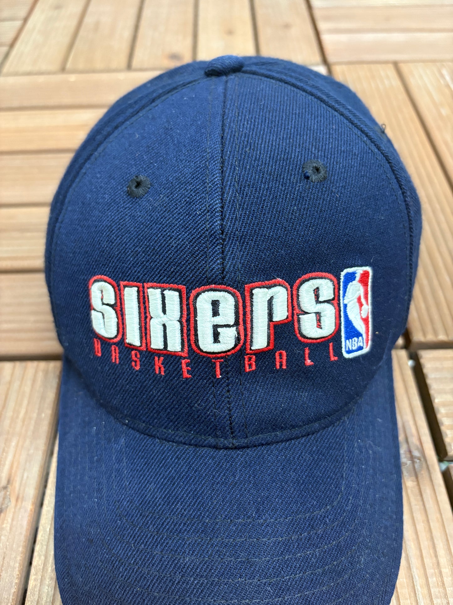 Philadelphia 76ers Basketball Graphic Hat | Strap Back | Vintage 2000s NBA Basketball Blue Hat |