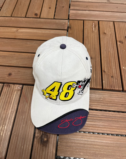 Jimmie Johnson Looney Tunes Graphic Hat | Strap Back | Vintage 2000s NASCAR Racing Grey Cap |