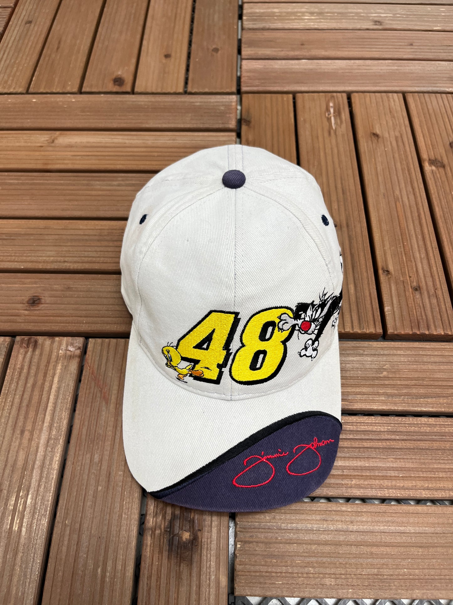 Jimmie Johnson Looney Tunes Graphic Hat | Strap Back | Vintage 2000s NASCAR Racing Grey Cap |