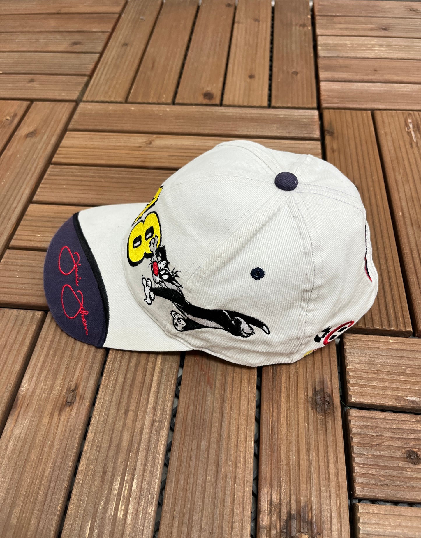 Jimmie Johnson Looney Tunes Graphic Hat | Strap Back | Vintage 2000s NASCAR Racing Grey Cap |