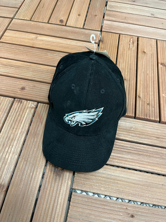 Philadelphia Eagles Stitched Graphic Hat | Strap Back | Vintage 2000s NFL Football Black Cap |