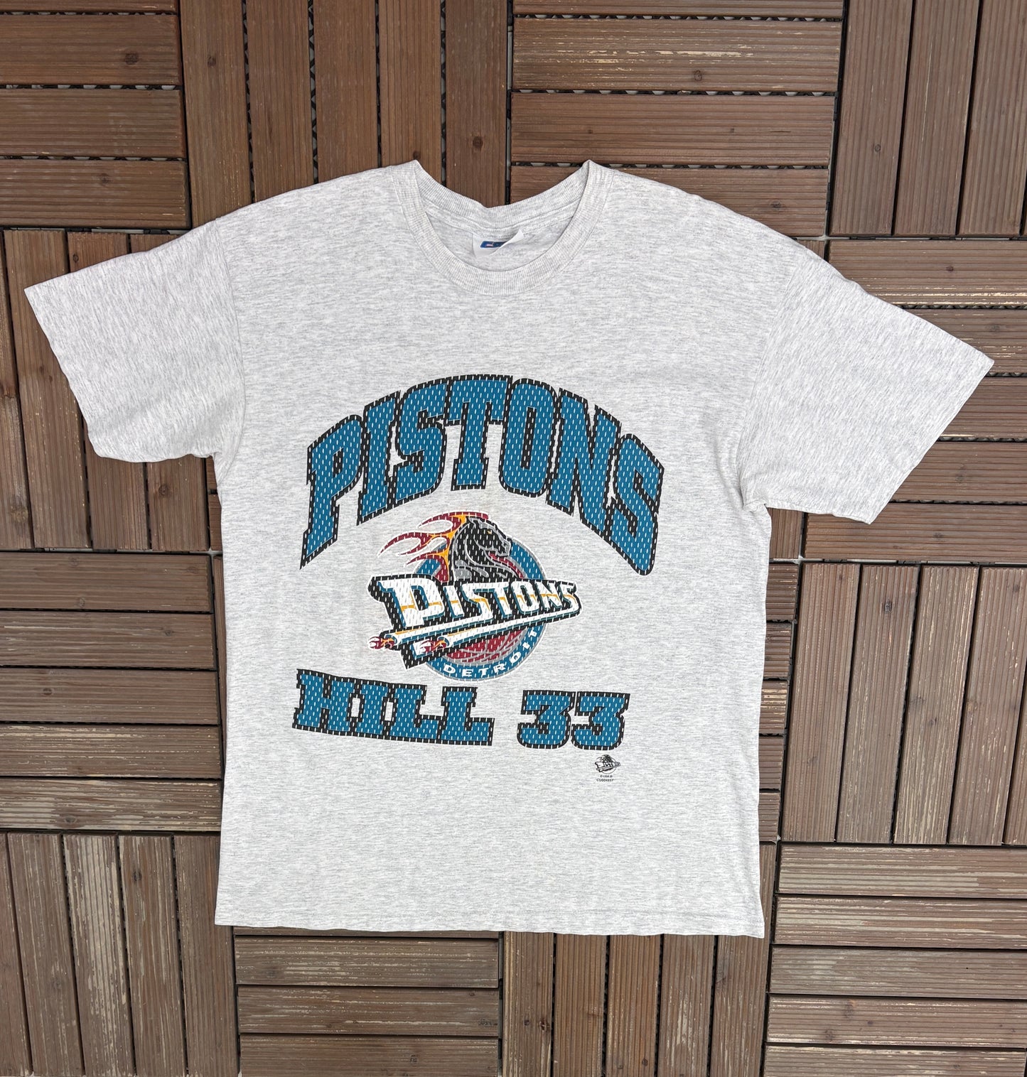 Detroit Pistons Grant Hill Graphic Tee | Size Large | Vintage 1990s NBA Basketball Grey T-Shirt |