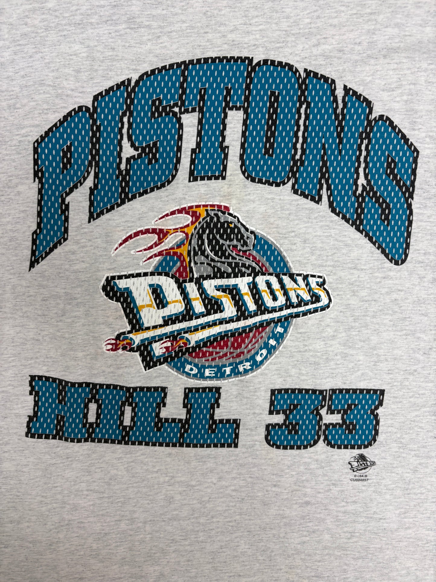 Detroit Pistons Grant Hill Graphic Tee | Size Large | Vintage 1990s NBA Basketball Grey T-Shirt |