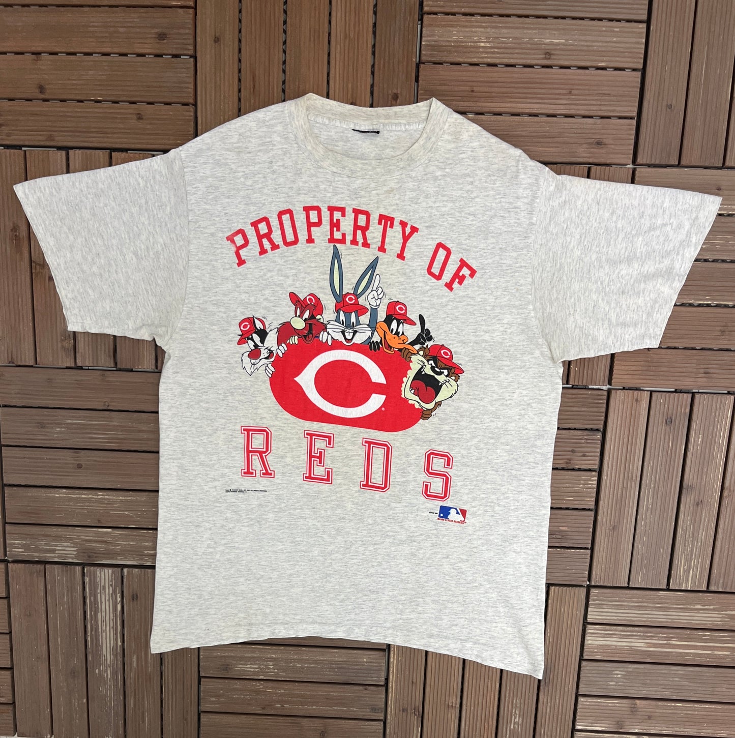 Cincinnati Reds Looney Tunes Graphic Tee | Size X-Large | Vintage 1990s MLB Baseball Grey T-Shirt |