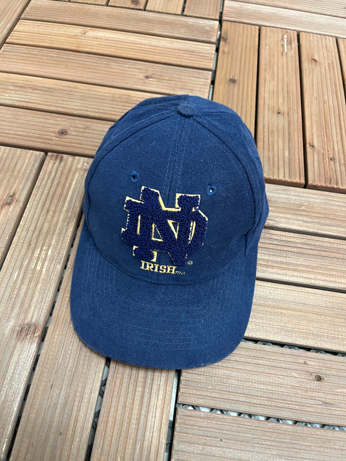 Notre Dame Fighting Irish Graphic Hat | Snap Back | Vintage 1990s Sports Specialties College Blue Cap |