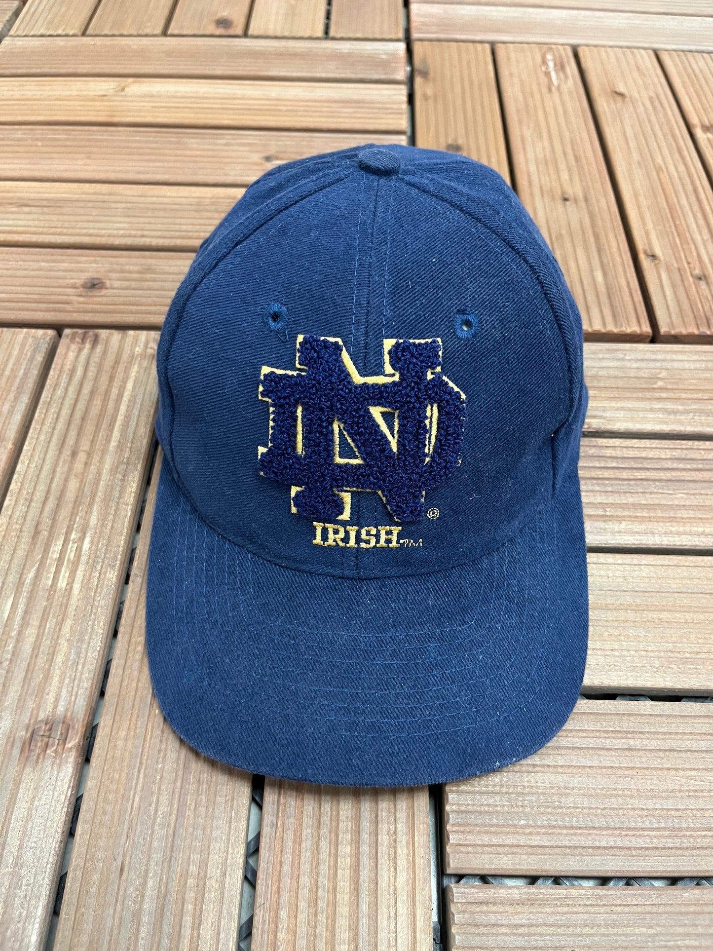 Notre Dame Fighting Irish Graphic Hat | Snap Back | Vintage 1990s Sports Specialties College Blue Cap |