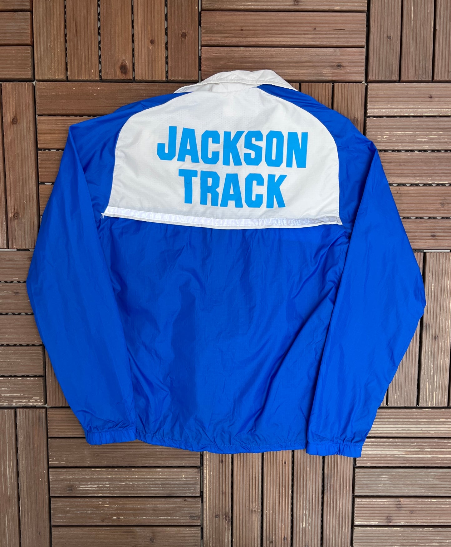 Jackson Track Graphic Windbreaker Jacket | Size Medium | Vintage 1990s Blue Windbreaker |