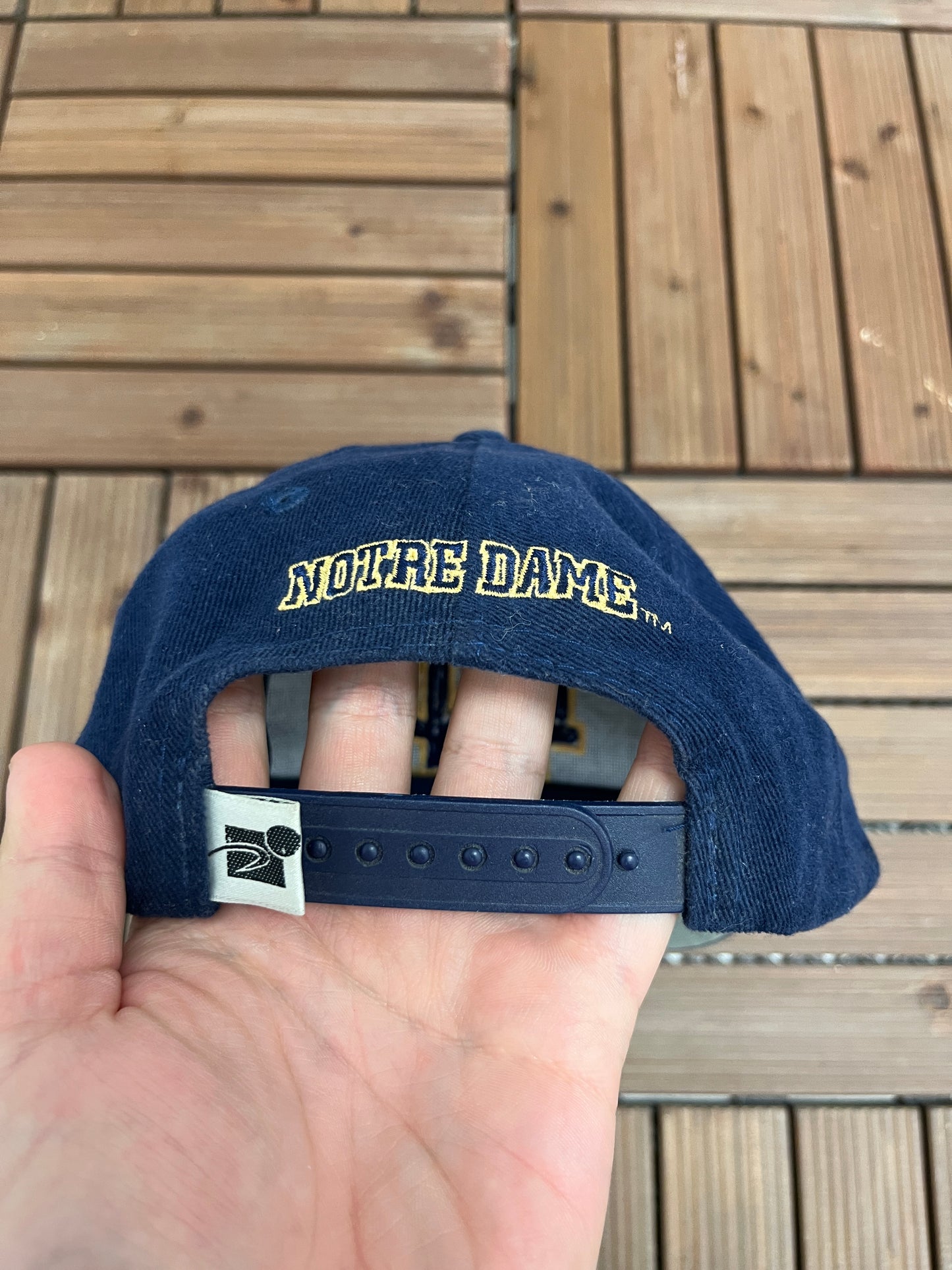 Notre Dame Fighting Irish Graphic Hat | Snap Back | Vintage 1990s Sports Specialties College Blue Cap |