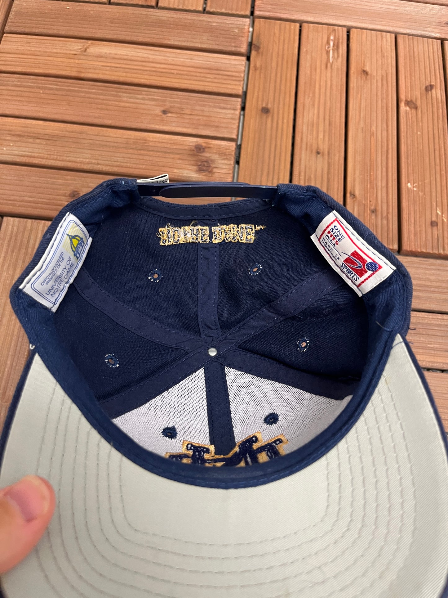 Notre Dame Fighting Irish Graphic Hat | Snap Back | Vintage 1990s Sports Specialties College Blue Cap |