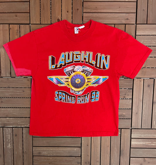 Laughlin Spring Run 1998 Graphic Tee | Size Large | Vintage 1990s Motorcycle Biker Red T-Shirt |