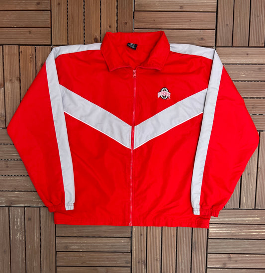 Ohio State Buckeyes Graphic Windbreaker | Size Medium | Vintage 1990s College Sports Red Starter Jacket |