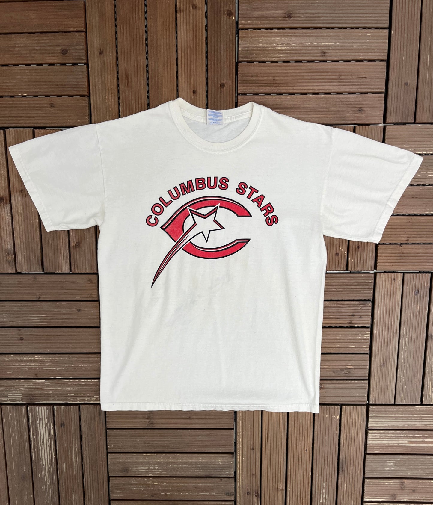 Columbus Stars Graphic Tee | Size Medium | Vintage 2000s UHL Hockey White T-Shirt |