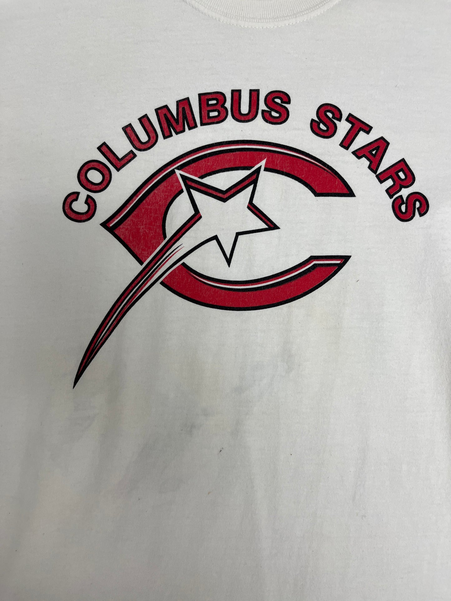 Columbus Stars Graphic Tee | Size Medium | Vintage 2000s UHL Hockey White T-Shirt |