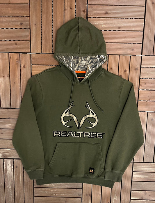 Realtree Stitched Graphic Hoodie | Size Large | Vintage 2000s Branded Green Sweater |