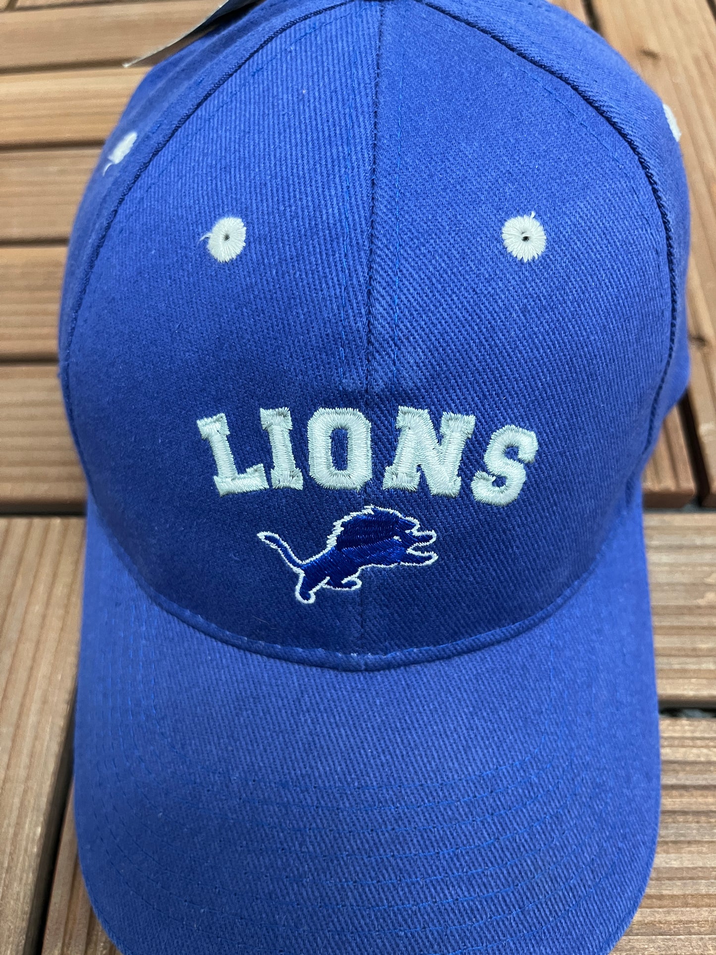 Detroit Lions Embroidered Graphic Hat | Strap Back | Vintage 2000s NFL Football Blue Cap |