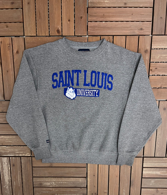 Saint Louis Billikens Graphic Crewneck | Size Small | Vintage 1990s College Sports Grey Sweater |