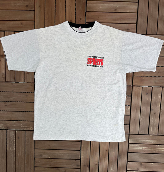 The Toronto Sun Sports Department Graphic Tee | Size Large | Vintage 1990s Single Stitch Grey T-Shirt |