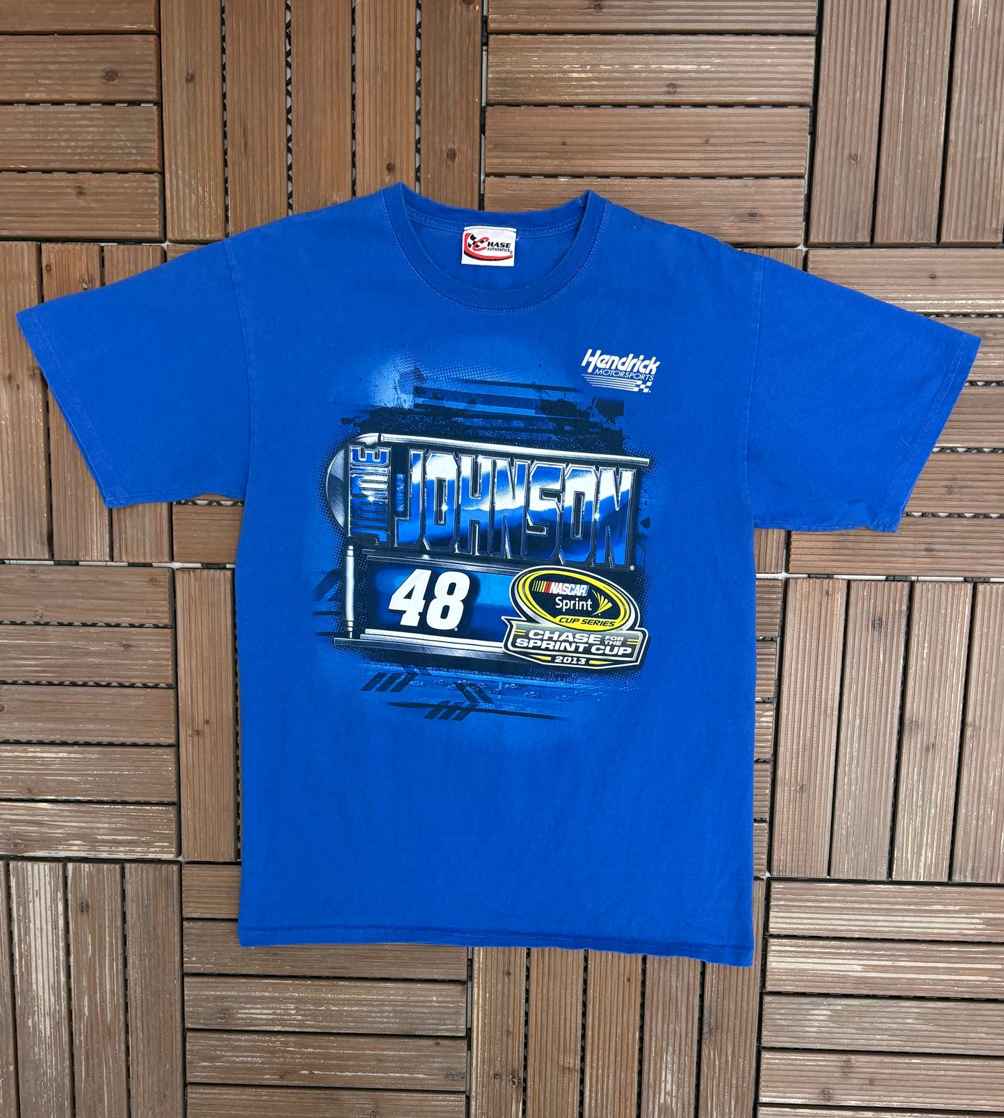 Jimmie Johnson NASCAR Sprint Cup Graphic Tee | Size Large | Vintage 2000s NASCAR Racing Blue T-Shirt |
