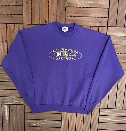 Minnesota Vikings Randy Moss Graphic Crewneck | Size X-Large | Vintage 1990s NFL Football Purple Sweater |