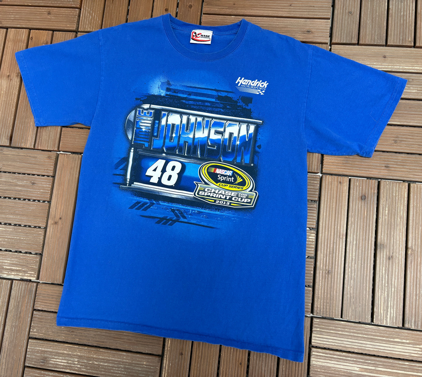 Jimmie Johnson NASCAR Sprint Cup Graphic Tee | Size Large | Vintage 2000s NASCAR Racing Blue T-Shirt |
