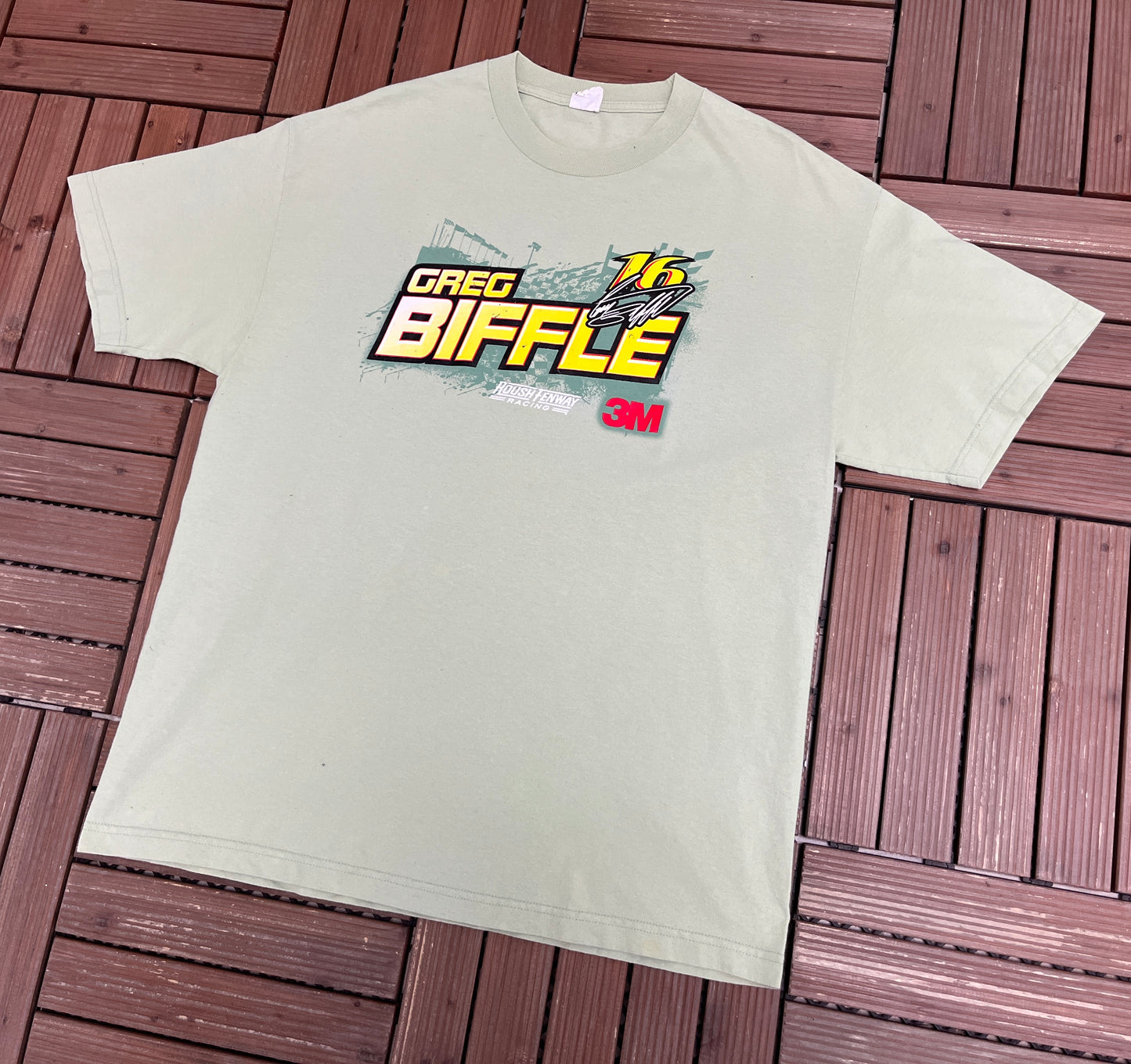 Greg Biffle NASCAR Racing Graphic Tee | Size X-Large | Vintage 2000s NASCAR Racing Green T-Shirt |