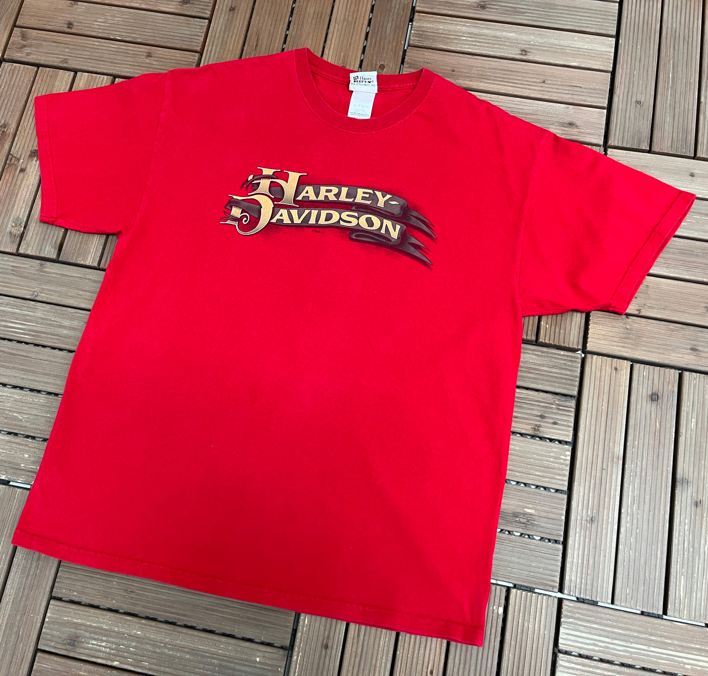 Harley Davidson Omaha-Fremont, Nebraska Graphic Tee | Size X-Large | Vintage 2000s Biker Red T-Shirt |