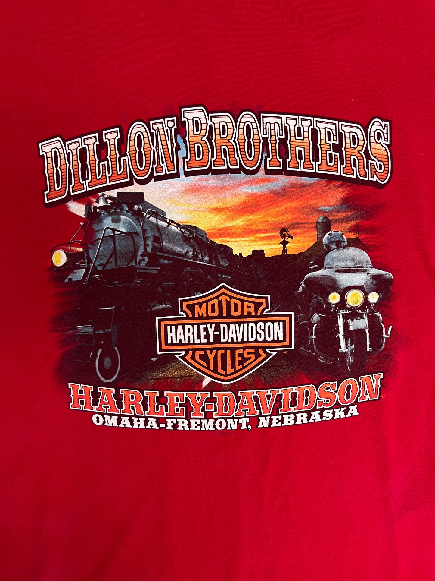 Harley Davidson Omaha-Fremont, Nebraska Graphic Tee | Size X-Large | Vintage 2000s Biker Red T-Shirt |