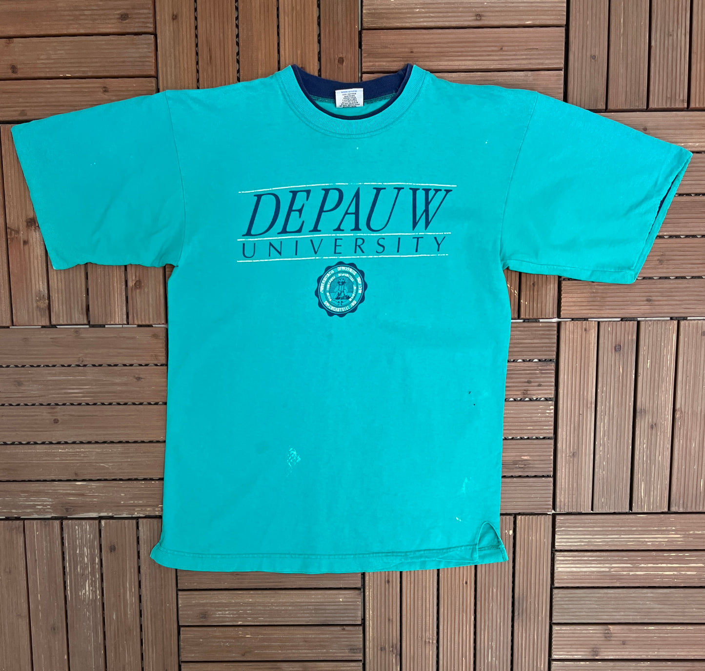 Depauw University Graphic Tee | Size X-Large | Vintage 1990s College Teal T-Shirt |