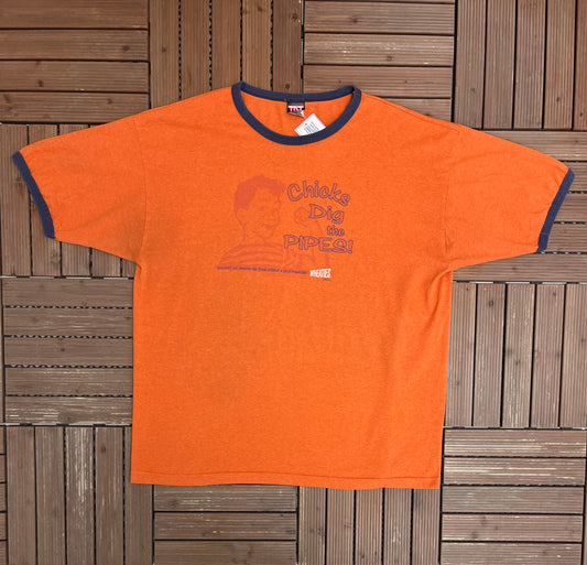 Wheaties Chicks Dig The Pipes Graphic Tee | Size XX-Large | Vintage 2000s Promotional Cereal Orange T-Shirt |