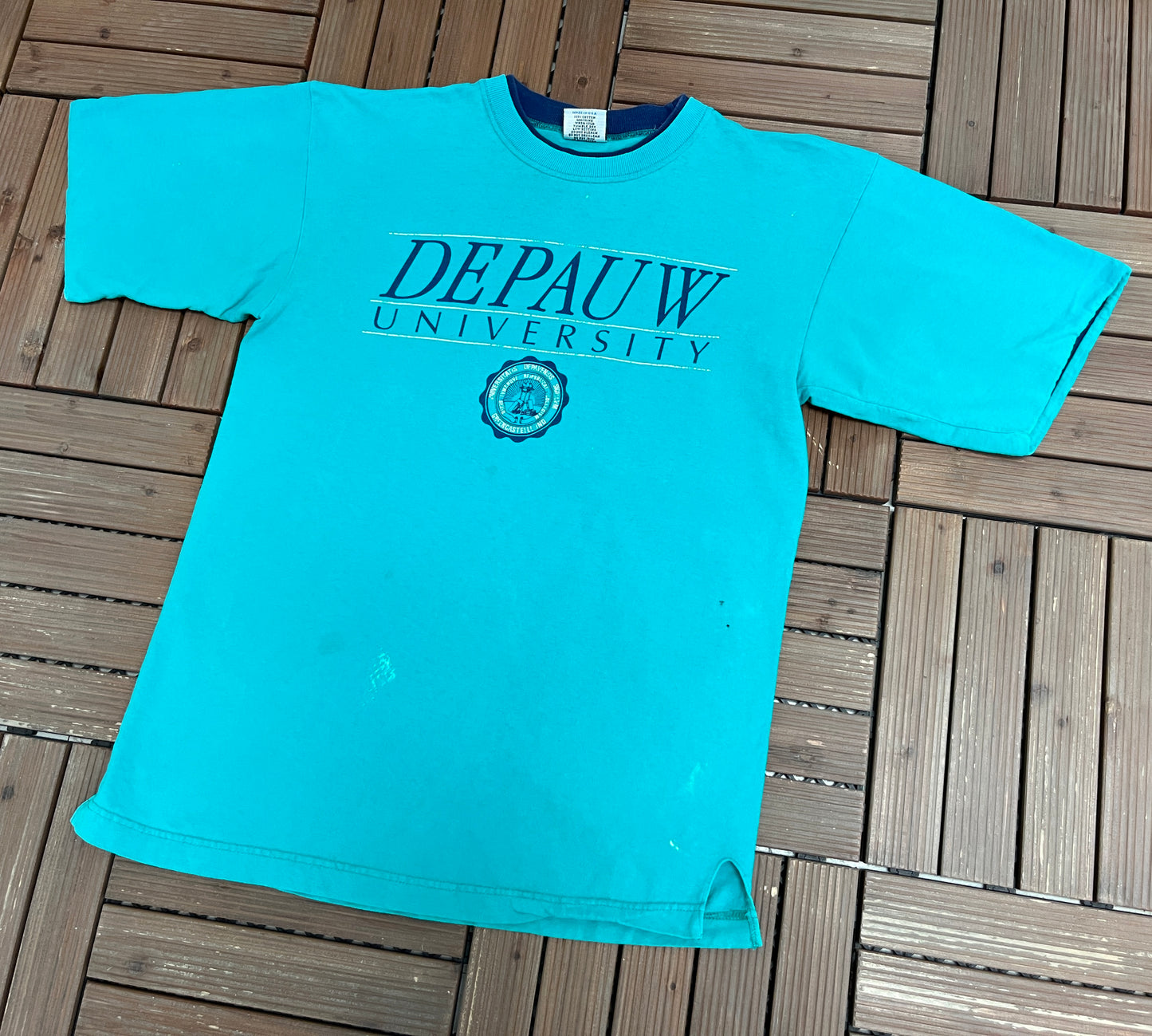 Depauw University Graphic Tee | Size X-Large | Vintage 1990s College Teal T-Shirt |