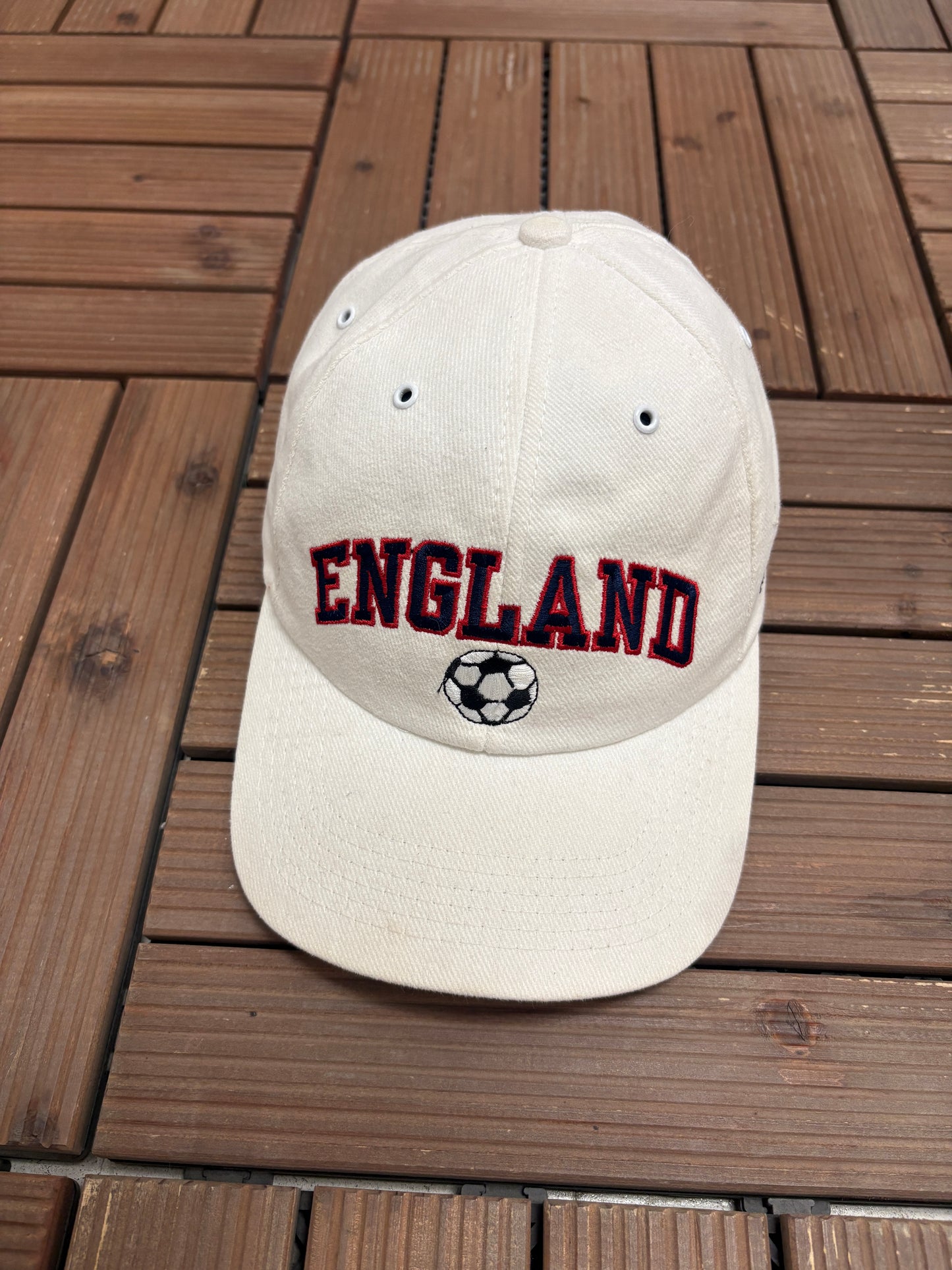England Soccer Graphic Hat | Metal Clasp | Vintage 1990s World Cup Football White Cap |