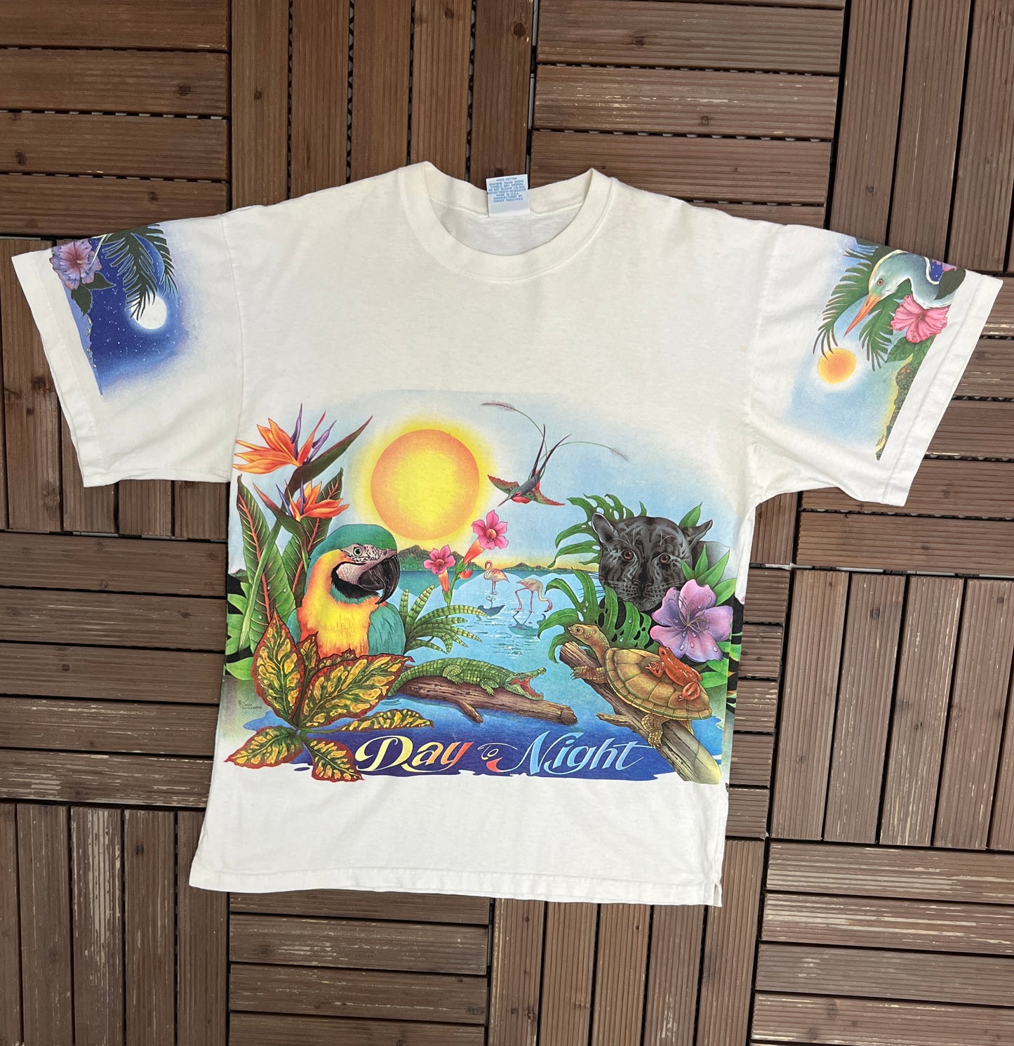 Caribbean Soul Day To Night Graphic Tee | One Size | Vintage 1990s Scenic White T-Shirt |