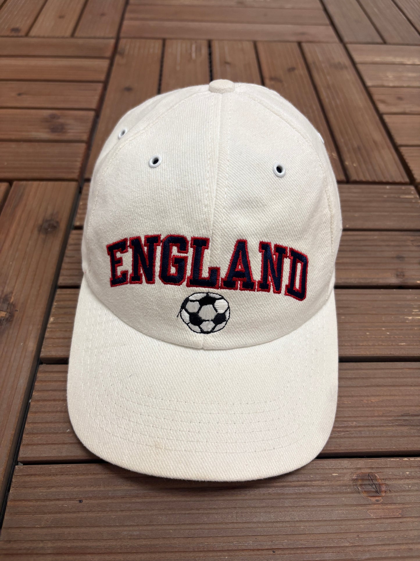 England Soccer Graphic Hat | Metal Clasp | Vintage 1990s World Cup Football White Cap |