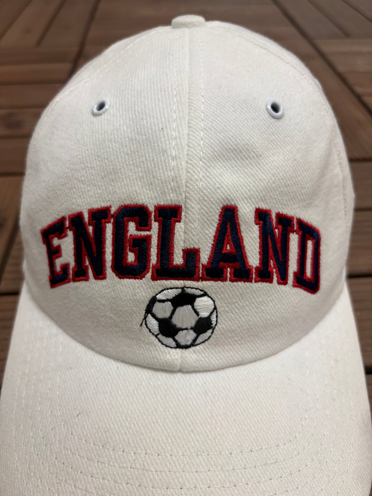 England Soccer Graphic Hat | Metal Clasp | Vintage 1990s World Cup Football White Cap |