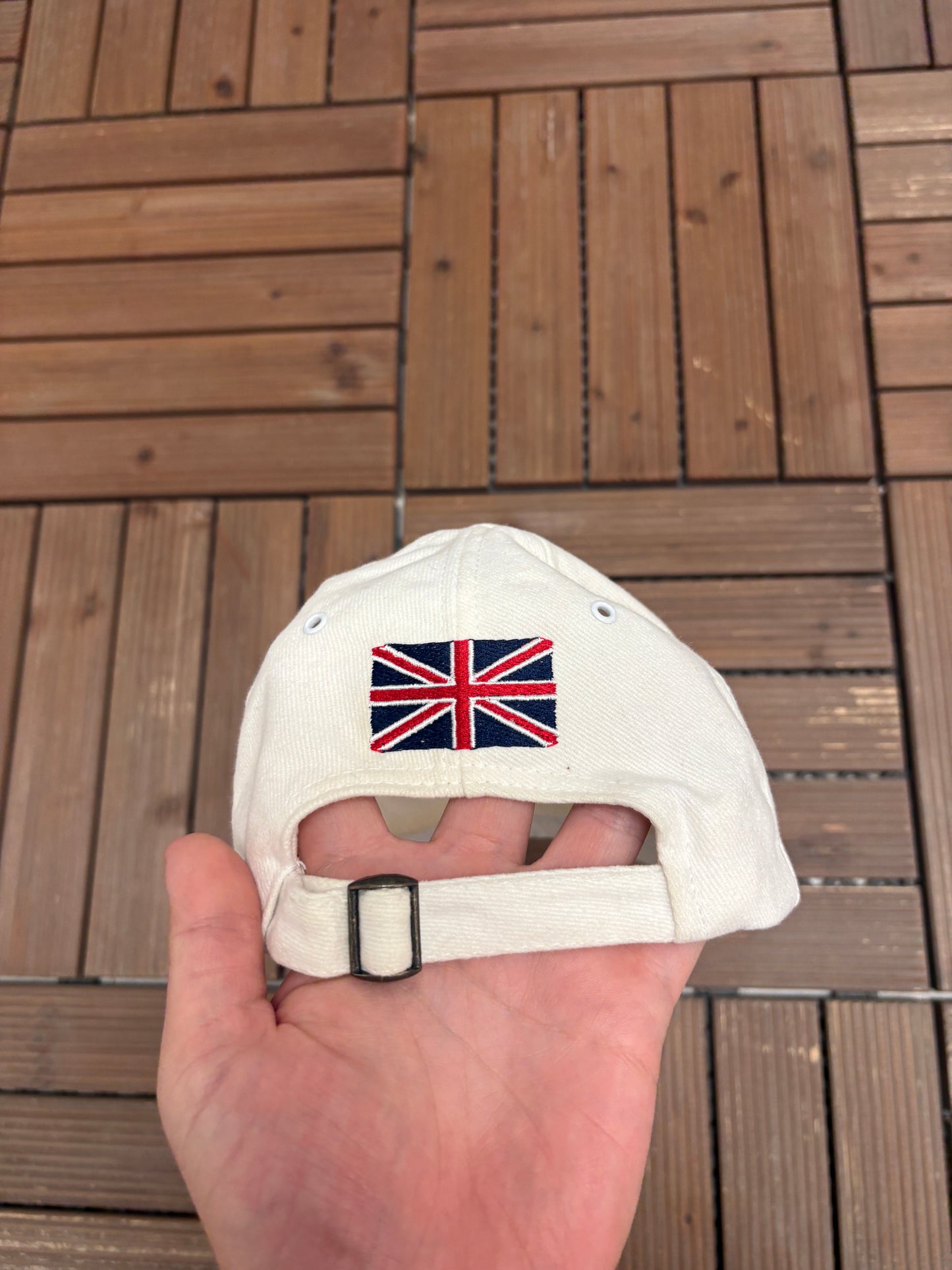 England Soccer Graphic Hat | Metal Clasp | Vintage 1990s World Cup Football White Cap |