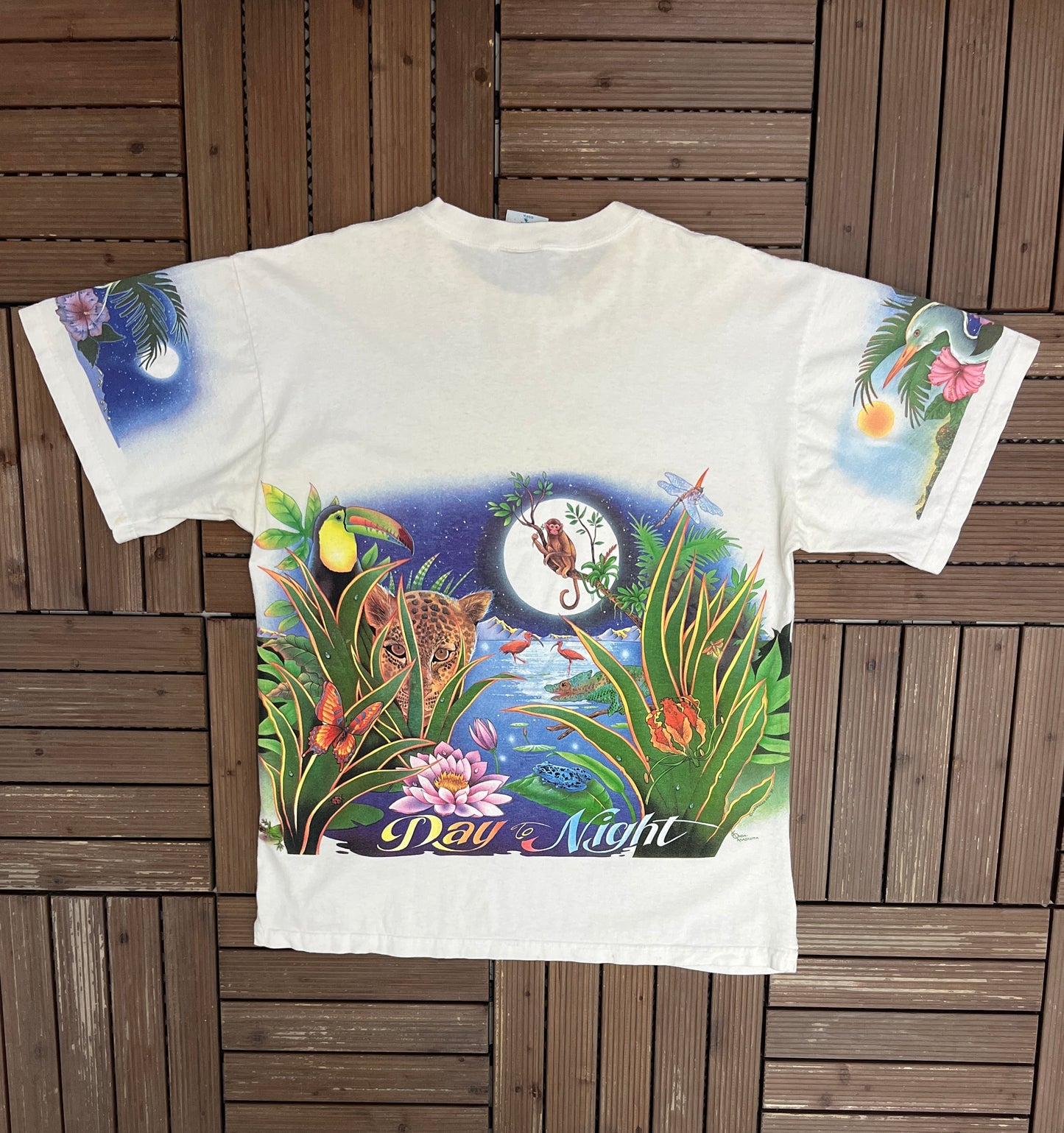 Caribbean Soul Day To Night Graphic Tee | One Size | Vintage 1990s Scenic White T-Shirt |