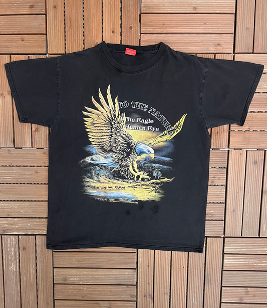 Eagle Scenic Nature Graphic Tee | Size X-Large | Vintage 2000s Eagle Black T-Shirt |