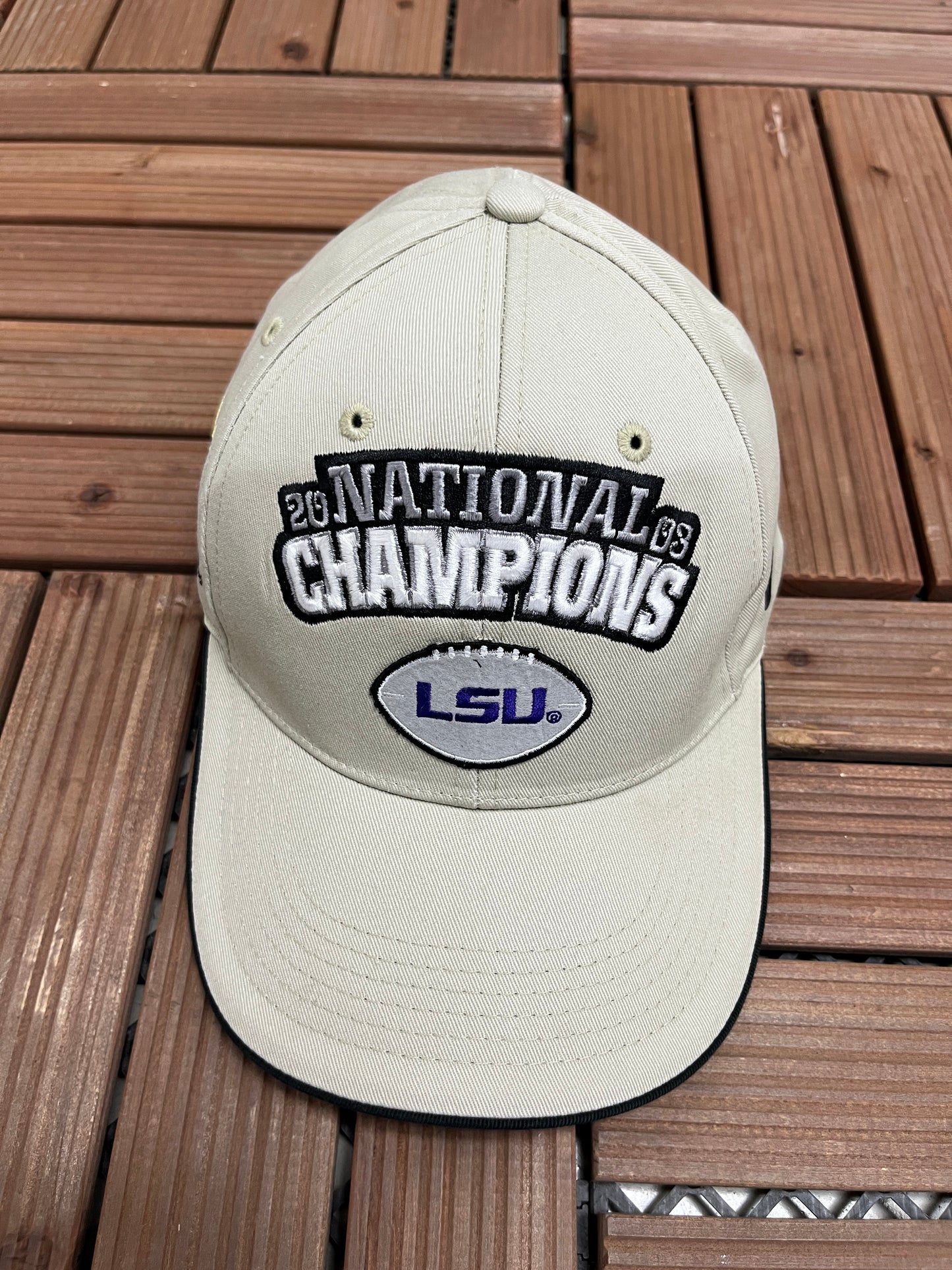 LSU Tigers National Champions 2003 Graphic Hat | Strap Back | Vintage 2000s College Football Beige Cap |